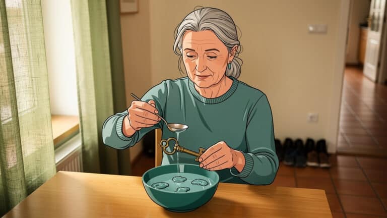 Starsza kobieta jedząca zupę w domu, zdrowa dieta i seniorzy.