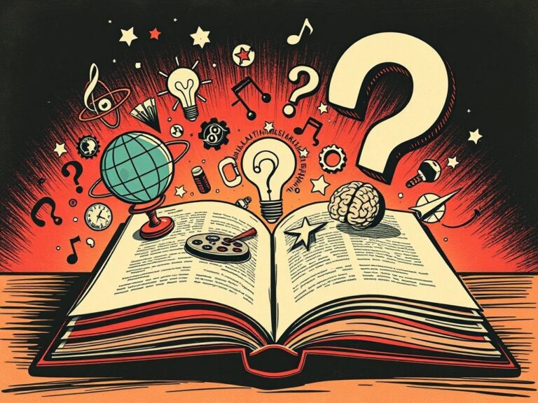 Bardzo trudny quiz wiedzy ogólnej — księga i symbole wiedzy w stylu retro PRL