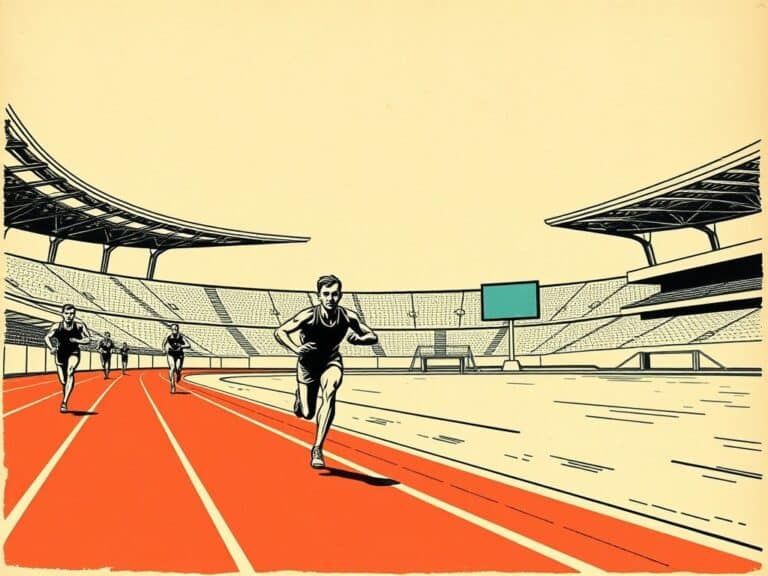 Biegacze na stadionie lekkoatletycznym podczas zawodów sportowych.
